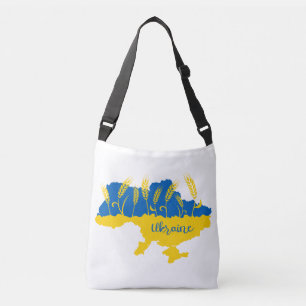 Ukraine typography and wheat ear on Ukrainian flag Crossbody Bag