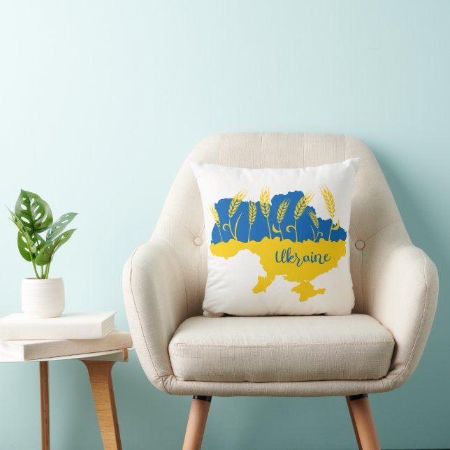 Ukraine typography and wheat ear on Ukrainian flag Cushion (Chair)