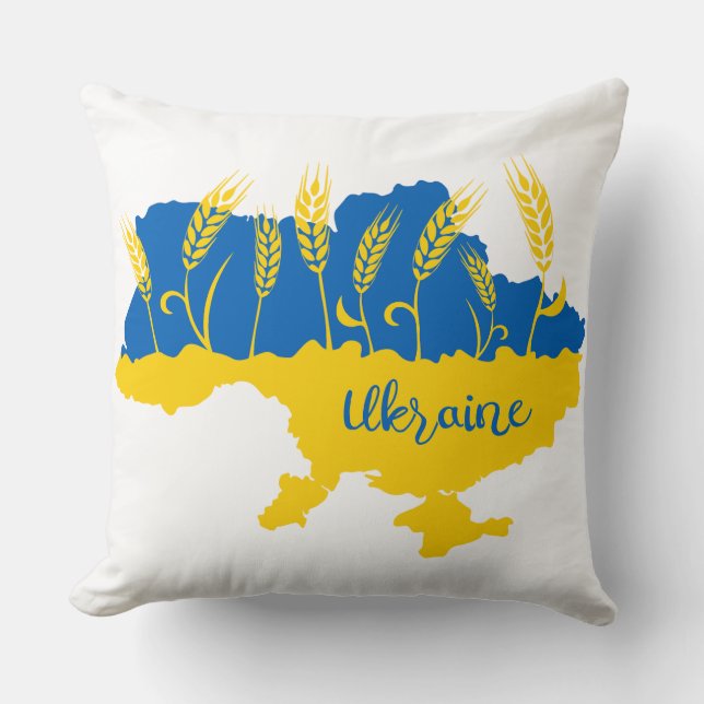 Ukraine typography and wheat ear on Ukrainian flag Cushion (Front)