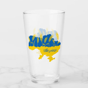 Ukraine typography and wheat ear on Ukrainian flag Glass