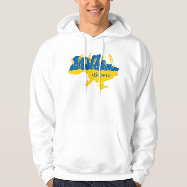 Ukraine typography and wheat ear on Ukrainian flag Hoodie (Front)