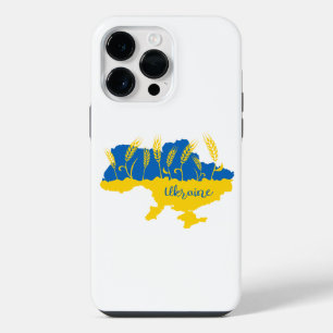 Ukraine typography and wheat ear on Ukrainian flag iPhone 14 Pro Max Case