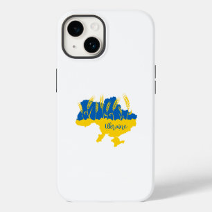 Ukraine typography and wheat ear on Ukrainian flag iPhone 14 Case