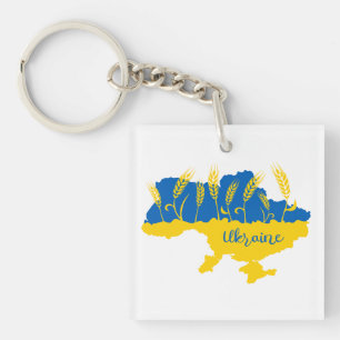 Ukraine typography and wheat ear on Ukrainian flag Key Ring