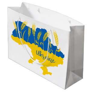 Ukraine typography and wheat ear on Ukrainian flag Large Gift Bag