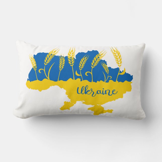 Ukraine typography and wheat ear on Ukrainian flag Lumbar Cushion (Front)