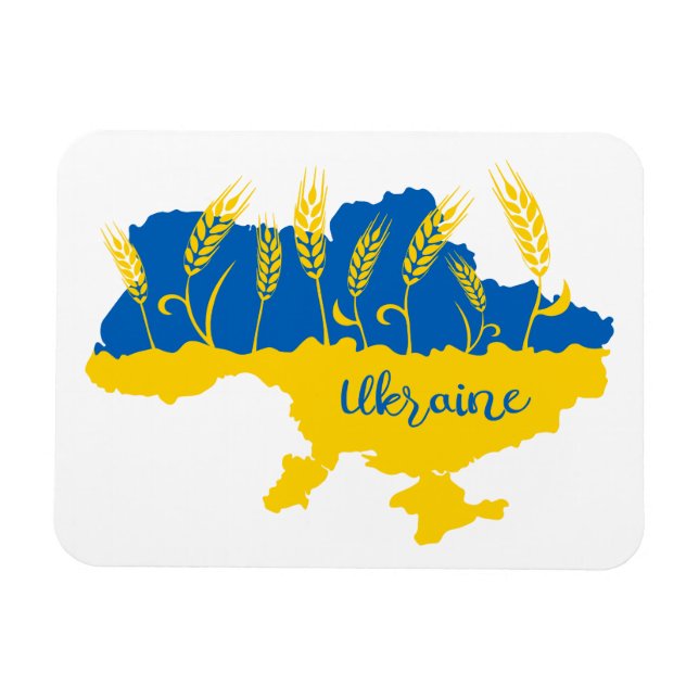 Ukraine typography and wheat ear on Ukrainian flag Magnet (Horizontal)