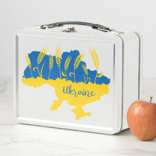 Ukraine typography and wheat ear on Ukrainian flag Metal Lunch Box