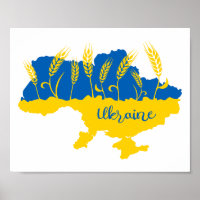 Ukraine typography and wheat ear on Ukrainian flag