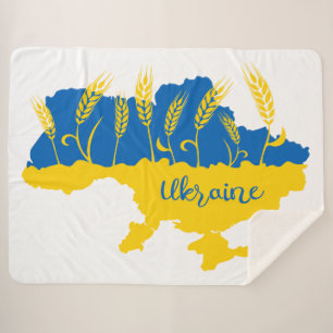 Ukraine typography and wheat ear on Ukrainian flag Sherpa Blanket