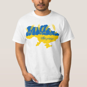 Ukraine typography and wheat ear on Ukrainian flag T-Shirt