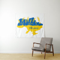 Ukraine typography and wheat ear on Ukrainian flag