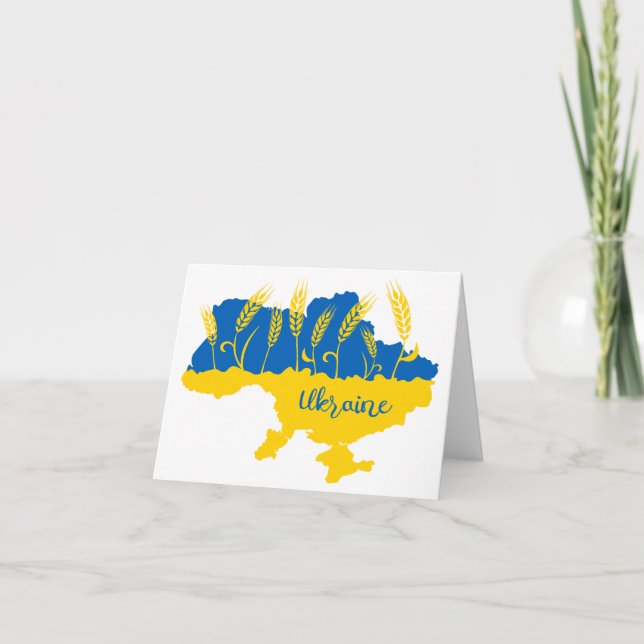 Ukraine typography and wheat ear on Ukrainian flag Thank You Card (Front)