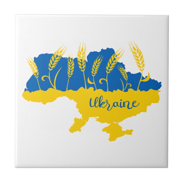 Ukraine typography and wheat ear on Ukrainian flag Tile (Front)