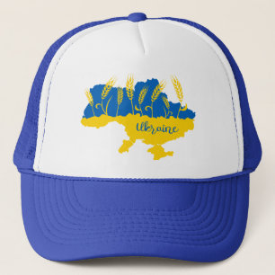 Ukraine typography and wheat ear on Ukrainian flag Trucker Hat