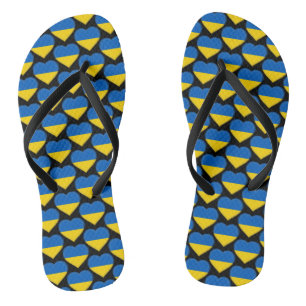 Ukraine Ukrainian Flag Colours Hearts Pattern Flip Flops