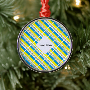 Ukraine Ukrainian Flag Tiled Personalised  Metal Tree Decoration