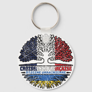 Ukraine Ukrainian French France Tree Roots Flag Key Ring