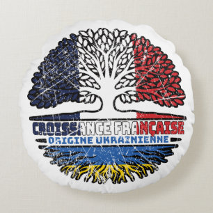 Ukraine Ukrainian French France Tree Roots Flag Round Cushion