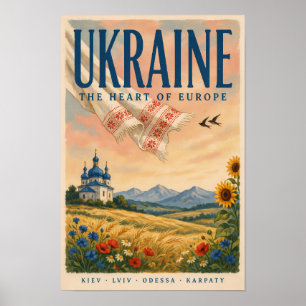Ukraine Ukrainian Landscape Illustration Travel Poster
