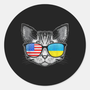 Ukraine Us Flag Roots Cat Ukrainian American Classic Round Sticker
