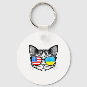 Ukraine Us Flag Roots Cat Ukrainian American For M Key Ring