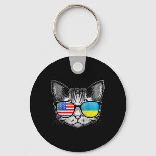 Ukraine Us Flag Roots Cat Ukrainian American Key Ring