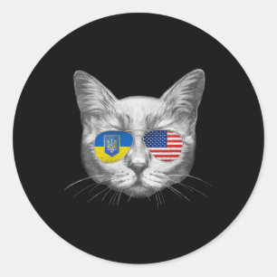 Ukraine Us Flag Roots Cat Ukrainian American Men W Classic Round Sticker