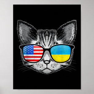Ukraine Us Flag Roots Cat Ukrainian American Poster