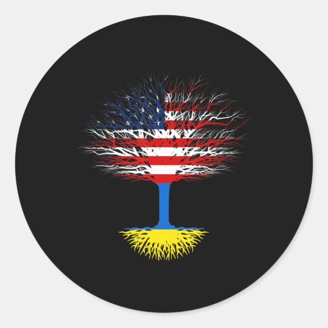 Ukraine USA America Flag Ukrainian Roots US Citize Classic Round Sticker (Front)