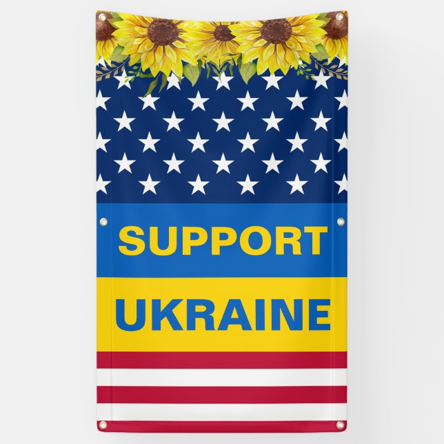 Ukraine USA American Sunflowers Support Patriotic Banner (Vertical)