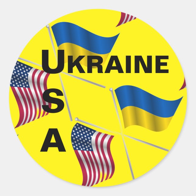 UKRAINE USA   CLASSIC ROUND STICKER (Front)