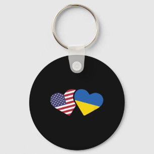 Ukraine Usa Flag T Shirt Heart Ukrainian Americans Key Ring