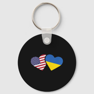 Ukraine Usa Flag T Shirt Heart Ukrainian Americans Key Ring
