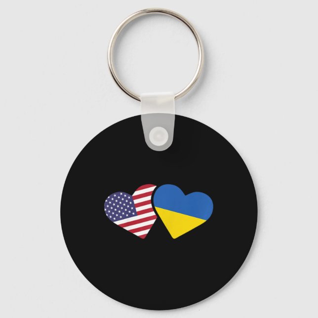 Ukraine Usa Flag T Shirt Heart Ukrainian Americans Key Ring (Front)