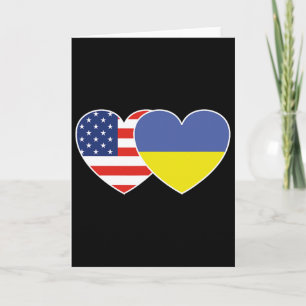 Ukraine Usa Flag Twin Heart T Shirt For Ukrainian Card