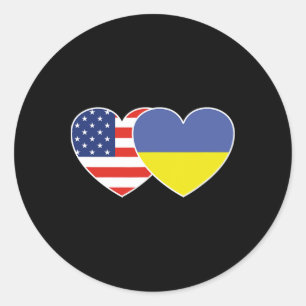 Ukraine Usa Flag Twin Heart T Shirt For Ukrainian Classic Round Sticker