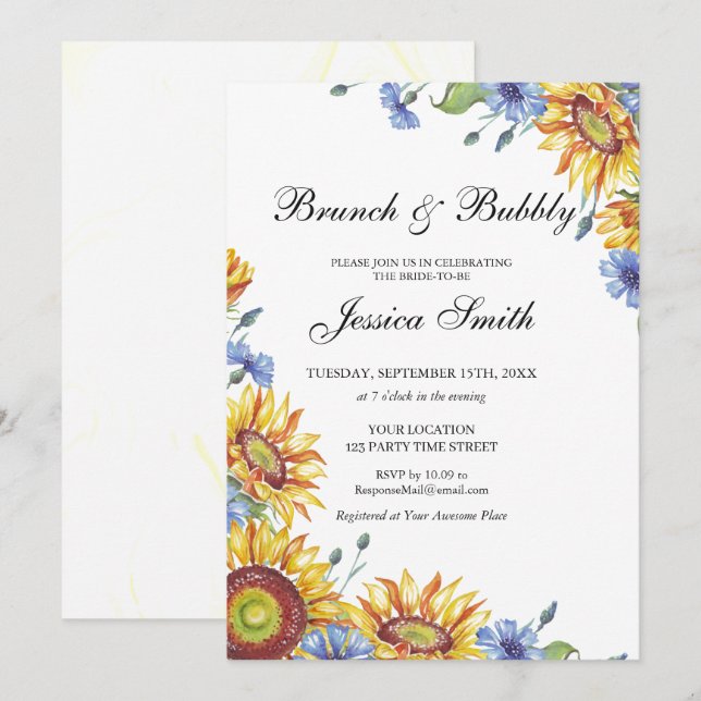 Ukraine Watercolor Brunch and Bubbly Invitation (Front/Back)
