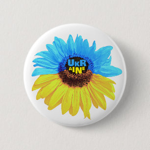 Ukraine watercolor sunflower blue yellow flag 6 cm round badge