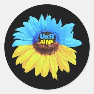 Ukraine watercolor sunflower blue yellow flag classic round sticker