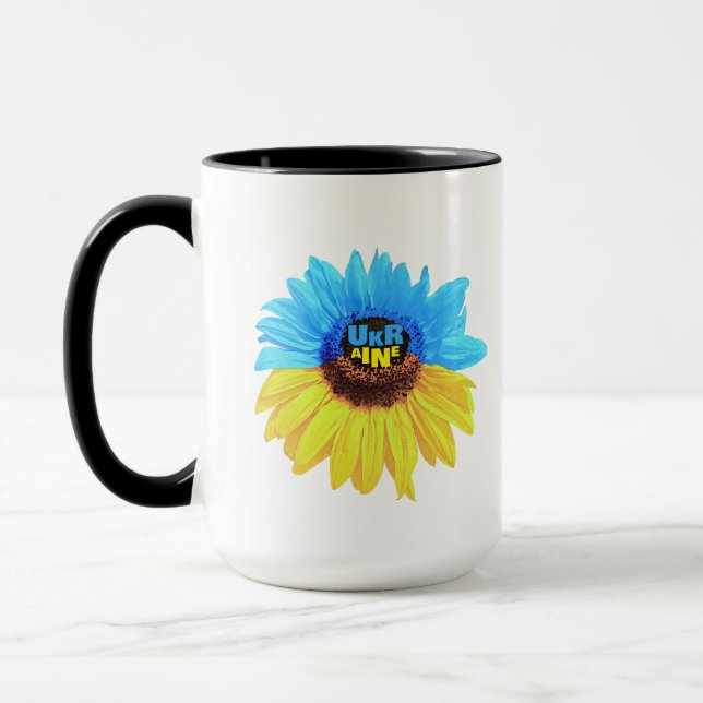 Ukraine watercolor sunflower blue yellow flag mug (Left)