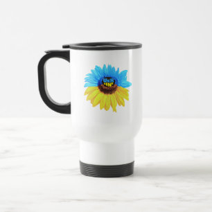 Ukraine watercolor sunflower blue yellow flag travel mug