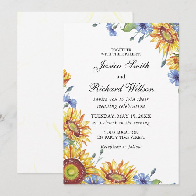 Ukraine Watercolor Wedding Invitation (Front/Back)