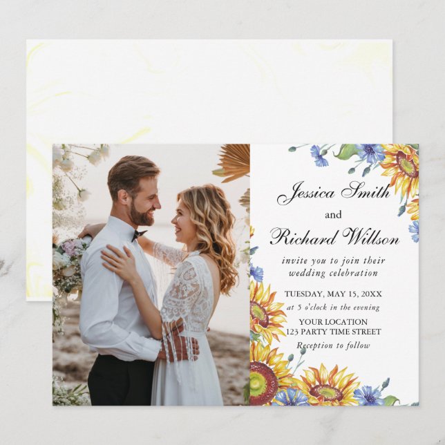 Ukraine Watercolor Wedding PHOTO Invitation (Front/Back)