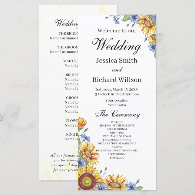 Ukraine Watercolor Wedding Program (Front/Back)