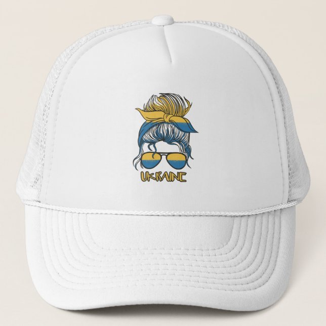 Ukraine Woman Blue and Yellow  Trucker Hat (Front)