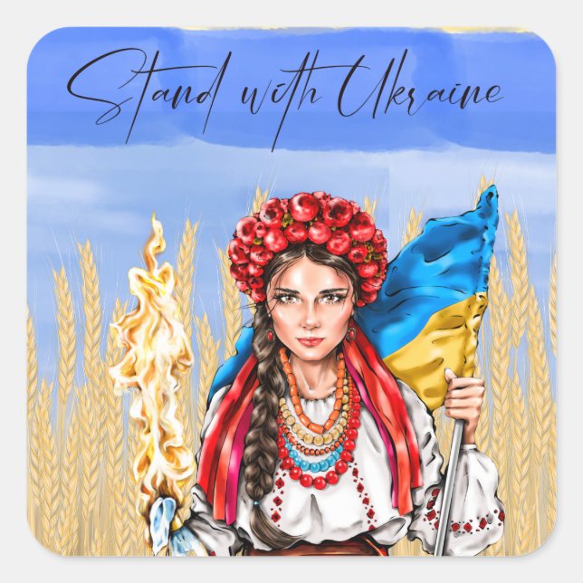 Ukraine Woman Support Drawstring Bag Notebook Door Square Sticker (Front)