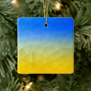 Ukraine yellow blue geometric mesh pattern ceramic ornament
