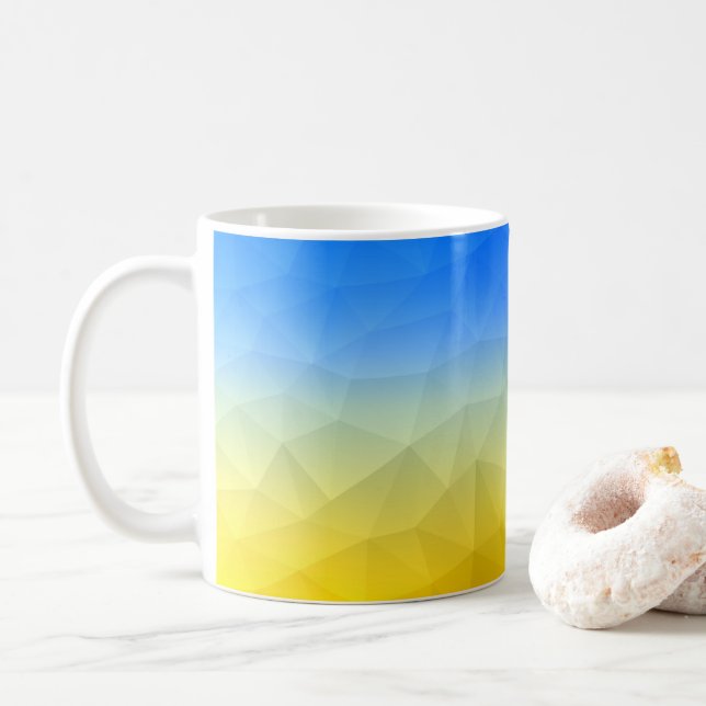 Ukraine yellow blue geometric mesh pattern coffee mug (With Donut)