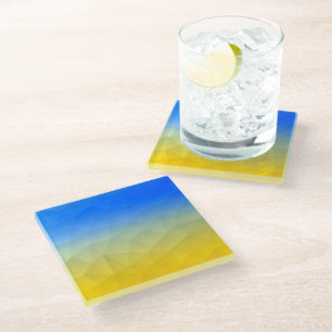 Ukraine yellow blue geometric mesh pattern glass coaster
